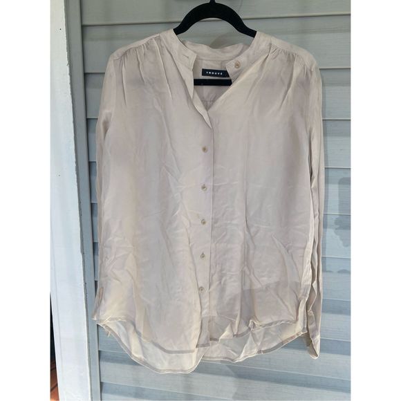 Trouve Beige Button-Down Shirt Cupra/Rayon Blouse, Women's Size Medium - Picture 3 of 11